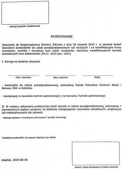 Przykładowe skierowanie: